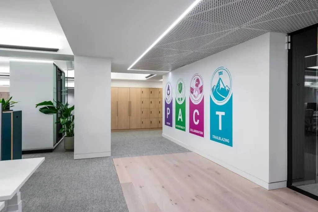Large-scale printed wall mural in a London office