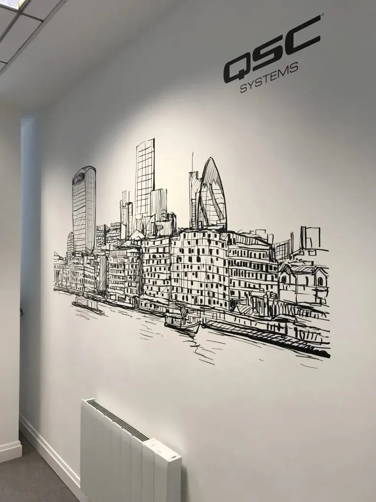 Curved feature wall with painted lettering